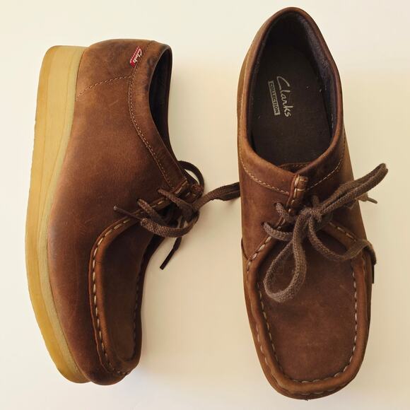 Clarks Padmora Wallabee Oxford Lace Up Crepe Sole EUC Brown Leather Size 8 - Picture 1 of 11